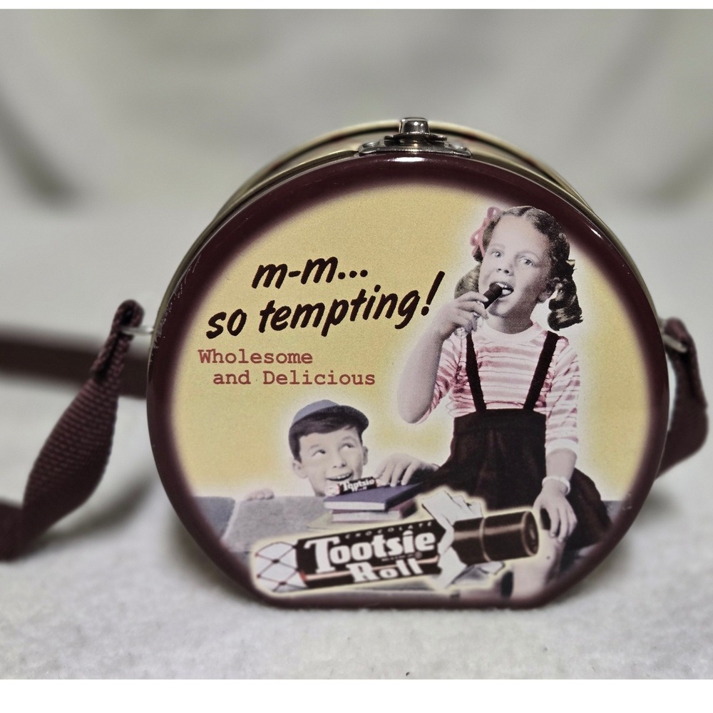 Tootsie Roll Tin Purse Retro Candy Advertising Metal Shoulder Bag 5 Inch